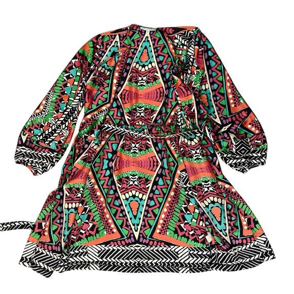 Alexia Admor Wrap Dress Womens M Multicolor Balloon Sleeve Tie Waist Boho Chic - Picture 6 of 16